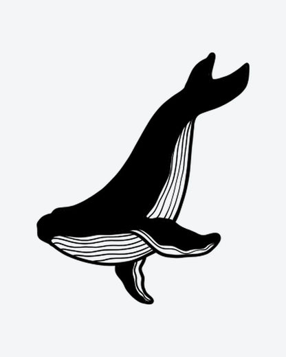 Black Whale semi-permanent tattoo design by INKY – Whale, Lines, Silhouette, Ocean illustration, 2 x 2 in (4x4 cm), available at inkytatt.com