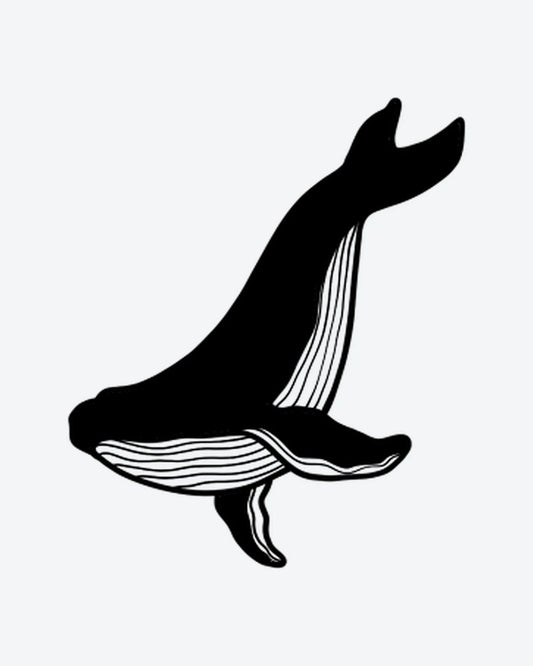 Black Whale semi-permanent tattoo design by INKY – Whale, Lines, Silhouette, Ocean illustration, 2 x 2 in (4x4 cm), available at inkytatt.com