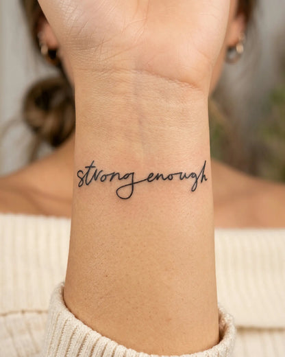 INKY StrongEnough semi-permanent tattoo applied on a woman – 2 x 2 in (4x4 cm) design, realistic ink look, lasts 10 days