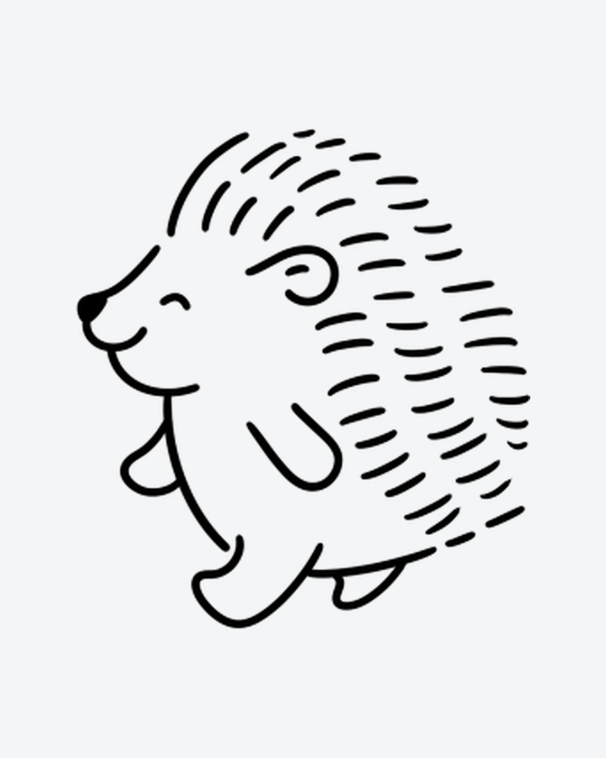 Happy Hedgy semi-permanent tattoo design by INKY – Fine Line, Face, Hedgehog illustration, 2 x 2 in (4x4 cm), available at inkytatt.com