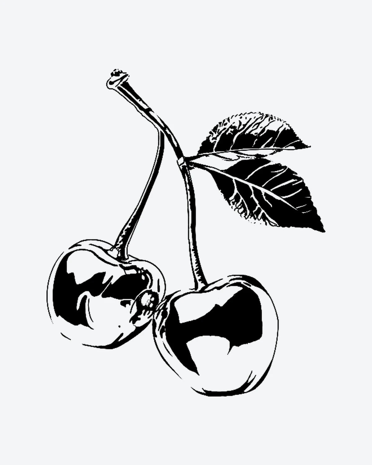 Cherry Duo semi-permanent tattoo design by INKY – Leaves, Stem illustration, 2 x 2 in (4x4 cm), available at inkytatt.com
