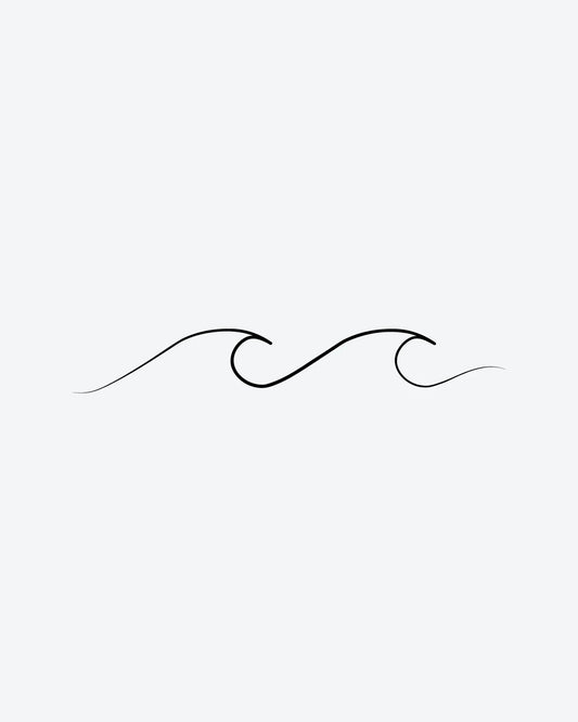 Wave Line semi-permanent tattoo design by INKY – Ocean Wave, Fine Line, Sea, Beach illustration, 2 x 2 in (4x4 cm), available at inkytatt.com