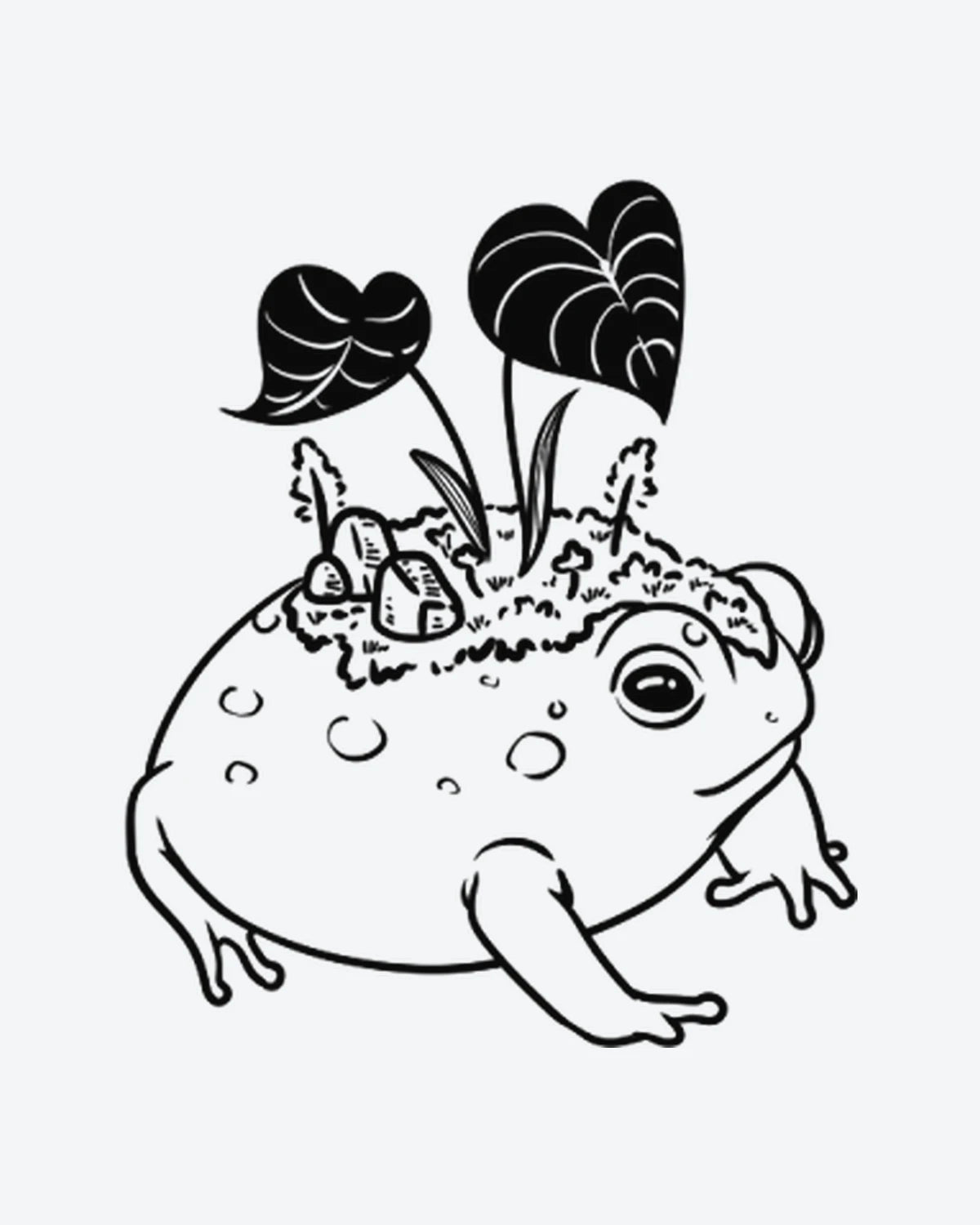Flora Frog semi-permanent tattoo design by INKY – Line Art, Leaves, Elephant, Heart illustration, 2 x 2 in (4x4 cm), available at inkytatt.com