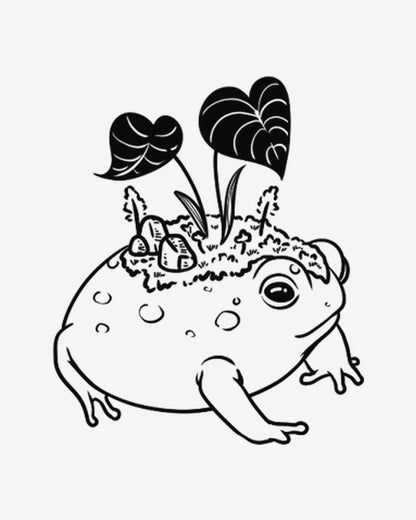 Flora Frog semi-permanent tattoo design by INKY – Line Art, Leaves, Elephant, Heart illustration, 2 x 2 in (4x4 cm), available at inkytatt.com