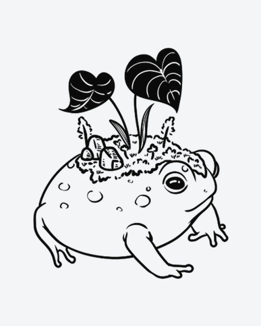 Flora Frog semi-permanent tattoo design by INKY – Line Art, Leaves, Elephant, Heart illustration, 2 x 2 in (4x4 cm), available at inkytatt.com