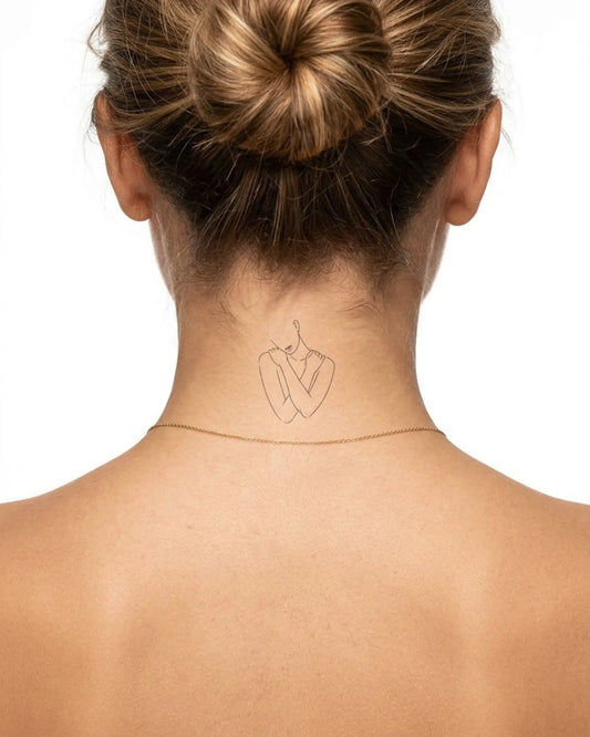 INKY Self Love 2 semi-permanent tattoo applied on a woman – 2 x 2 in (4x4 cm) design, realistic ink look, lasts 10 days