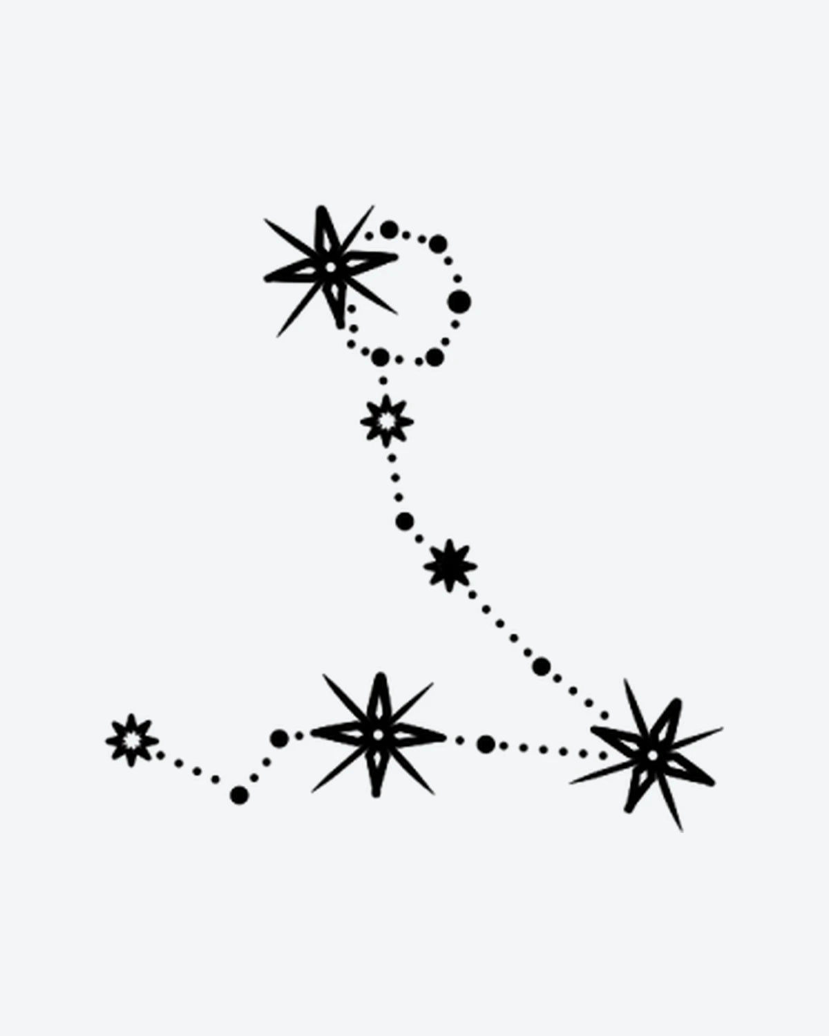 Pisces Star 2 semi-permanent tattoo design by INKY – Star, Constellation, Dotwork, Lines, Pisces illustration, 2 x 2 in (4x4 cm), available at inkytatt.com