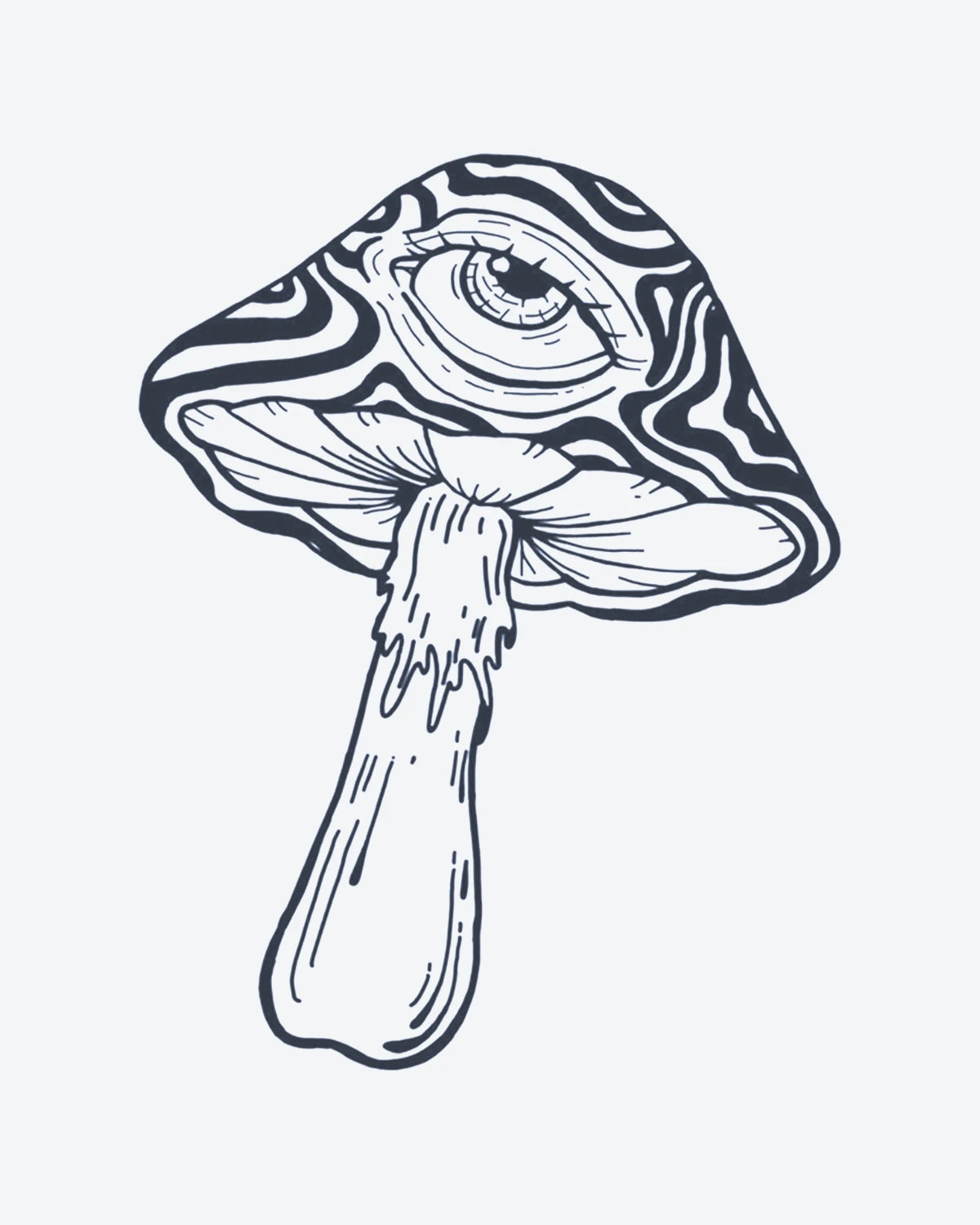 Mystic Shroom 2 semi-permanent tattoo design by INKY – Mushroom, Eye, Pattern, Stem illustration, 2 x 2 in (4x4 cm), available at inkytatt.com