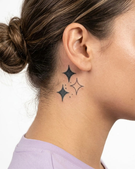 INKY Shine semi-permanent tattoo applied on a woman – 2 x 2 in (4x4 cm) design, realistic ink look, lasts 10 days