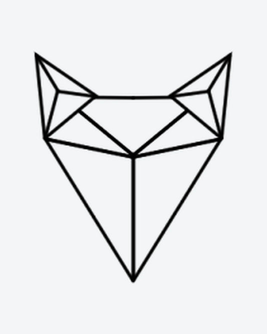 Geo Fox semi-permanent tattoo design by INKY – Fox, Geometric, Lines, Silhouette illustration, 0.5 x 0.5 in (1x1 cm), available at inkytatt.com