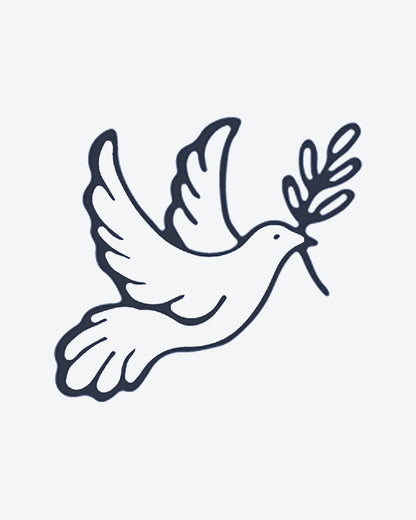 Peace Dove semi-permanent tattoo design by INKY – Wings, Dove, Silhouette, Olive, Branch illustration, 0.5 x 0.5 in (1x1 cm), available at inkytatt.com