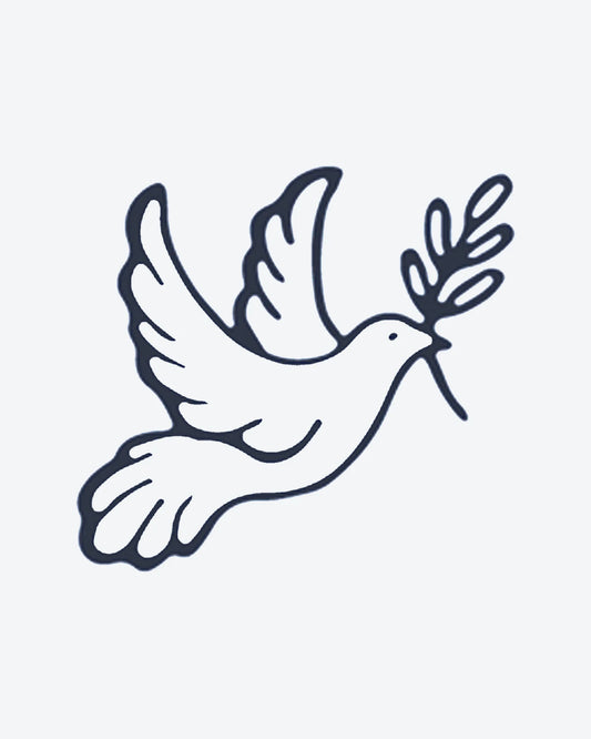 Peace Dove semi-permanent tattoo design by INKY – Wings, Dove, Silhouette, Olive, Branch illustration, 0.5 x 0.5 in (1x1 cm), available at inkytatt.com