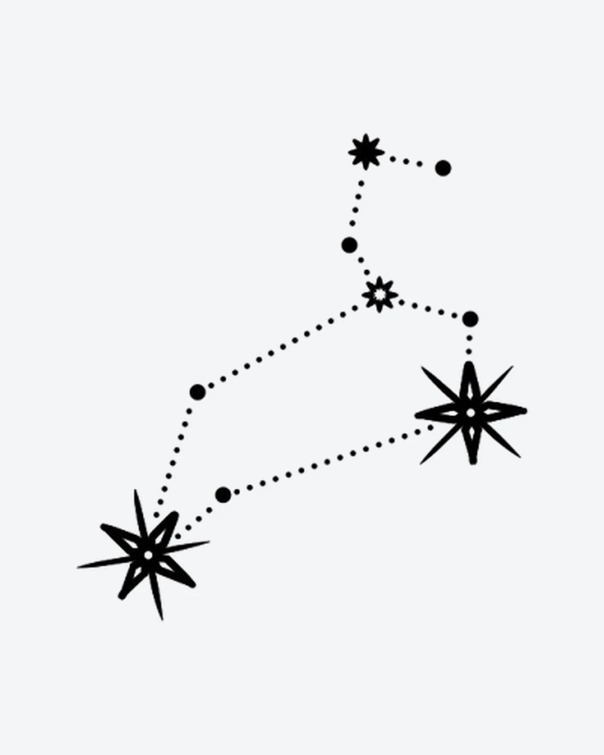 Leo Star semi-permanent tattoo design by INKY – Star, Constellation, Dots, Lines, Pattern illustration, 2 x 2 in (4x4 cm), available at inkytatt.com