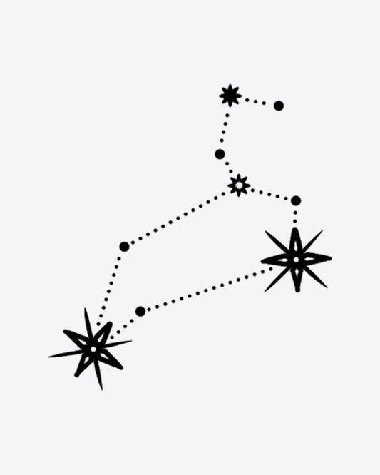 Leo Star semi-permanent tattoo design by INKY – Star, Constellation, Dots, Lines, Pattern illustration, 2 x 2 in (4x4 cm), available at inkytatt.com
