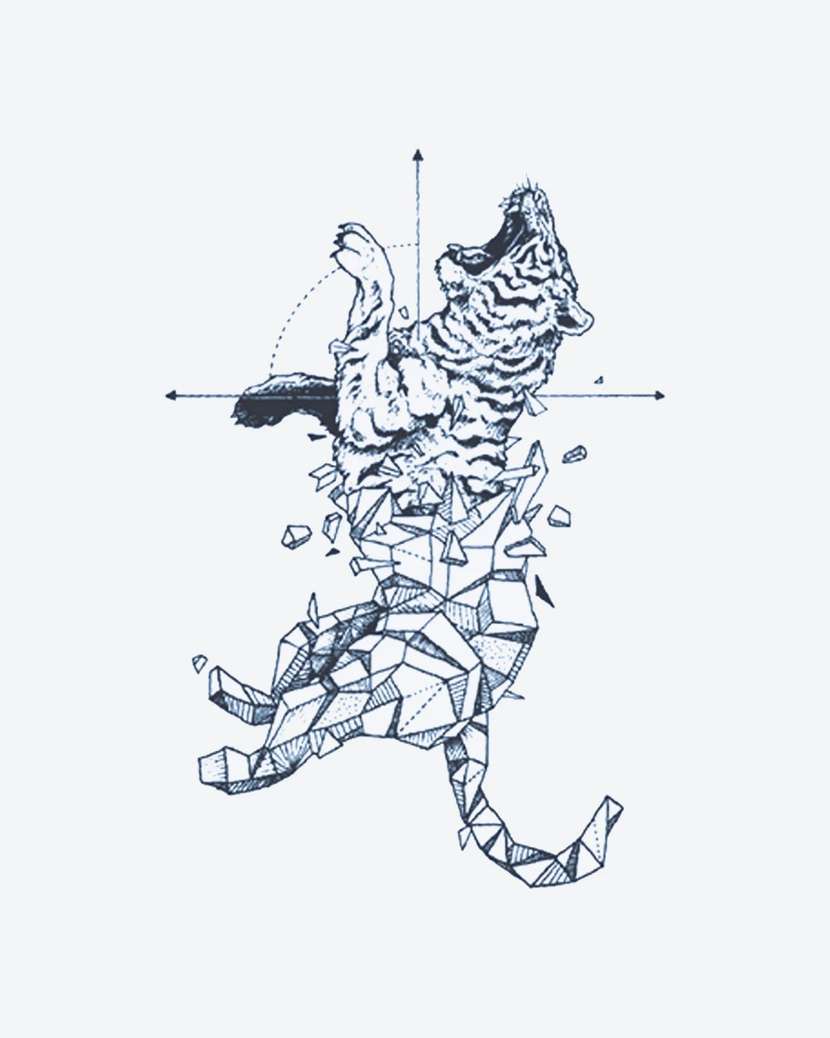 Wild Geometry semi-permanent tattoo design by INKY – Fine Line, Tiger, Geometric, Lines illustration, 3 x 4 in (7x10 cm), available at inkytatt.com