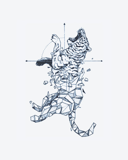 Wild Geometry semi-permanent tattoo design by INKY – Fine Line, Tiger, Geometric, Lines illustration, 3 x 4 in (7x10 cm), available at inkytatt.com