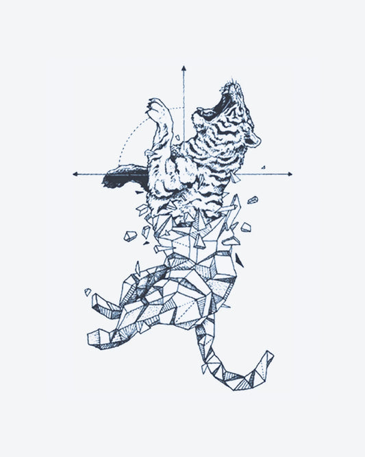 Wild Geometry semi-permanent tattoo design by INKY – Fine Line, Tiger, Geometric, Lines illustration, 3 x 4 in (7x10 cm), available at inkytatt.com