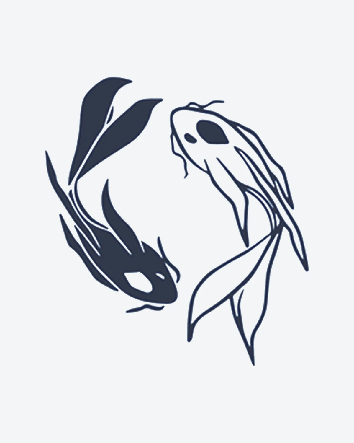 Yin Yang Fish semi-permanent tattoo design by INKY – Line Art, Fine Line, Fish, Eye, Pattern illustration, 2 x 2 in (4x4 cm), available at inkytatt.com