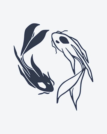 Yin Yang Fish semi-permanent tattoo design by INKY – Line Art, Fine Line, Fish, Eye, Pattern illustration, 2 x 2 in (4x4 cm), available at inkytatt.com