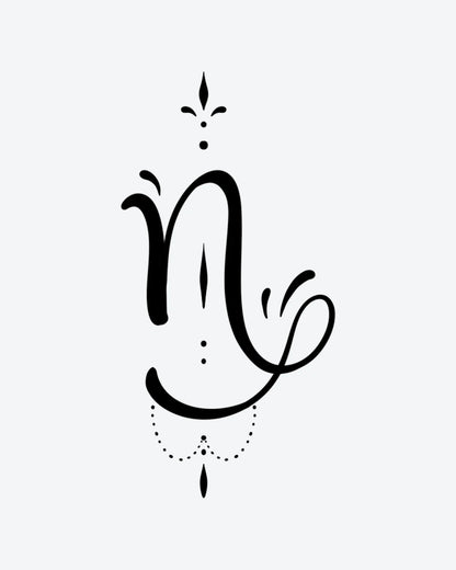 Capricorn 2 semi-permanent tattoo design by INKY – Dots, Capricorn, Garland illustration, 2 x 2 in (4x4 cm), available at inkytatt.com