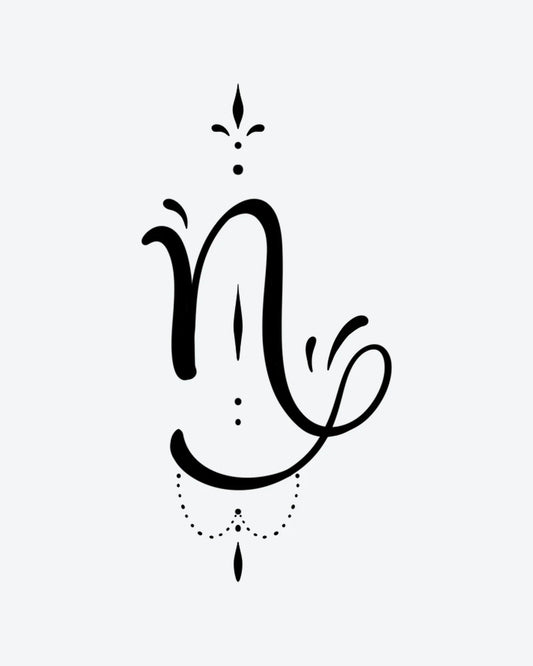 Capricorn 2 semi-permanent tattoo design by INKY – Dots, Capricorn, Garland illustration, 2 x 2 in (4x4 cm), available at inkytatt.com