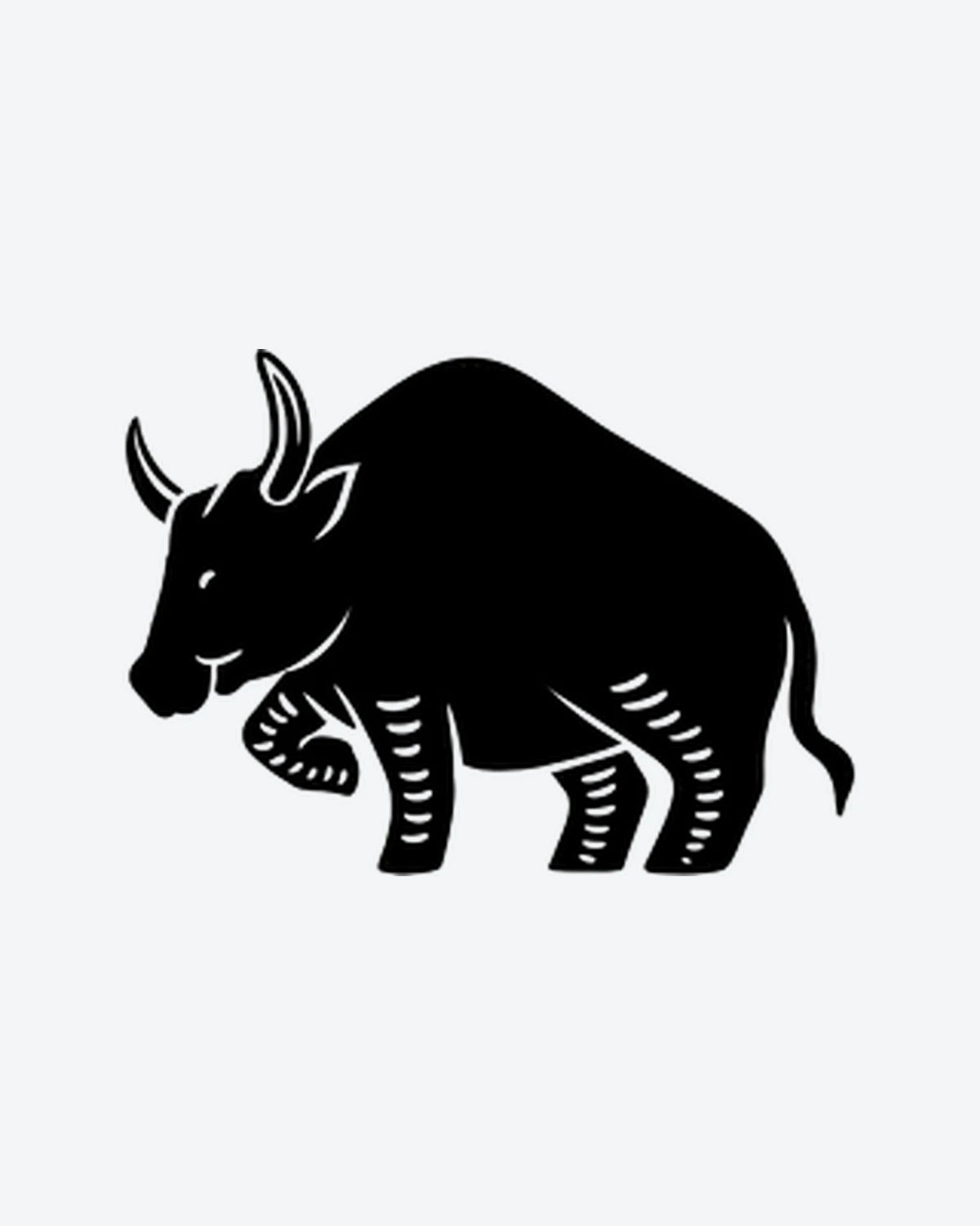 Black Bull semi-permanent tattoo design by INKY – Eye, Lines, Silhouette, Horn illustration, 0.5 x 0.5 in (1x1 cm), available at inkytatt.com