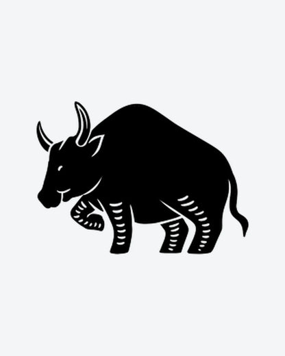 Black Bull semi-permanent tattoo design by INKY – Eye, Lines, Silhouette, Horn illustration, 0.5 x 0.5 in (1x1 cm), available at inkytatt.com