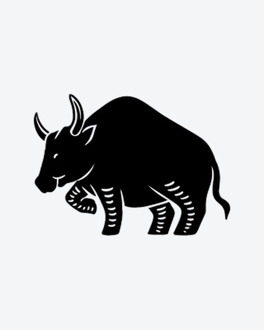 Black Bull semi-permanent tattoo design by INKY – Eye, Lines, Silhouette, Horn illustration, 0.5 x 0.5 in (1x1 cm), available at inkytatt.com
