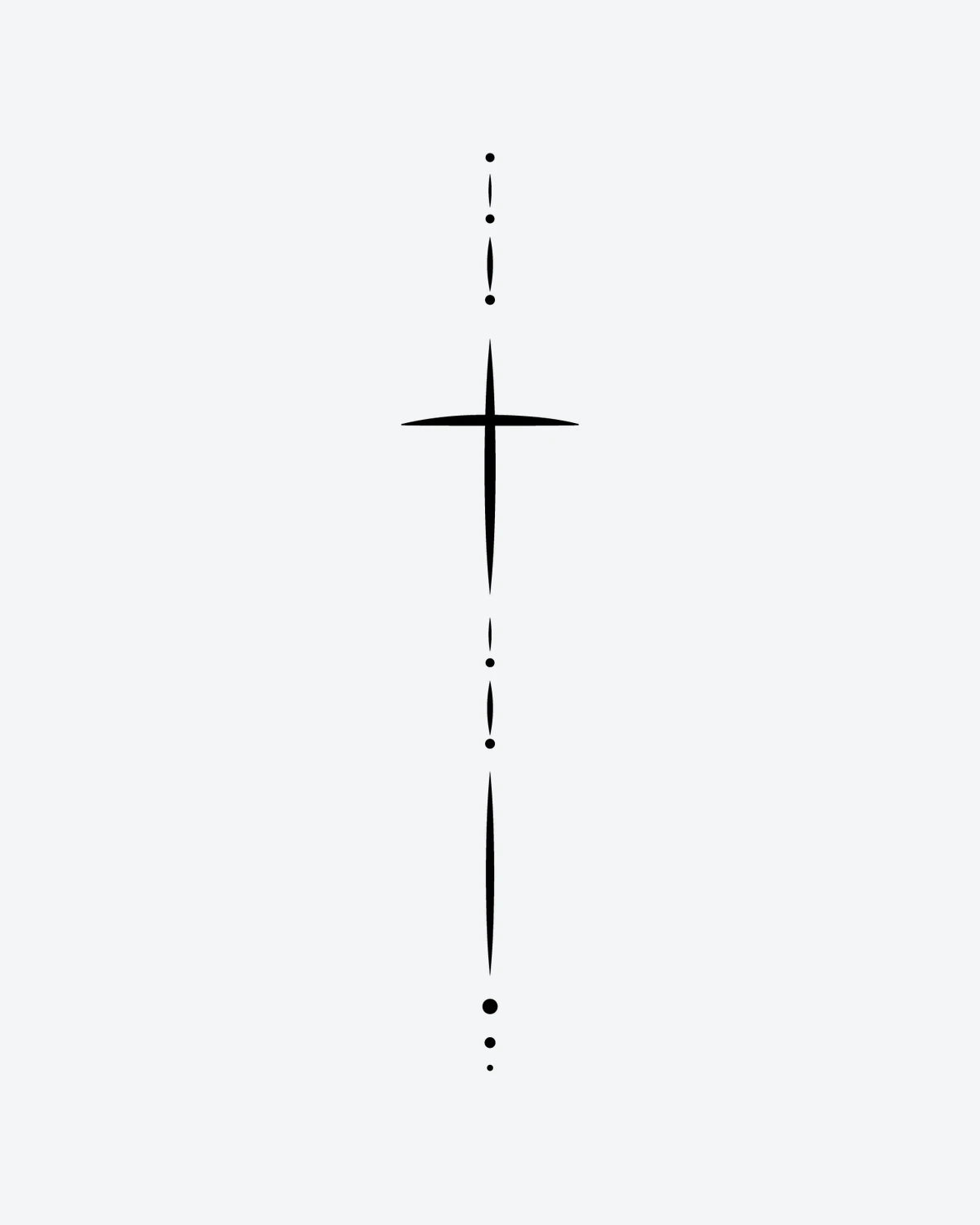 Grace Mark semi-permanent tattoo design by INKY – Cross, Dots illustration, 2 x 4 in (6x10 cm), available at inkytatt.com