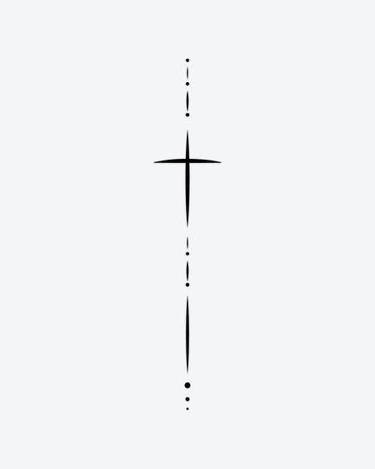 Grace Mark semi-permanent tattoo design by INKY – Cross, Dots illustration, 2 x 4 in (6x10 cm), available at inkytatt.com