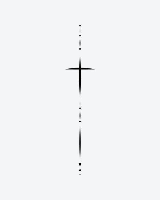 Grace Mark semi-permanent tattoo design by INKY – Cross, Dots illustration, 2 x 4 in (6x10 cm), available at inkytatt.com