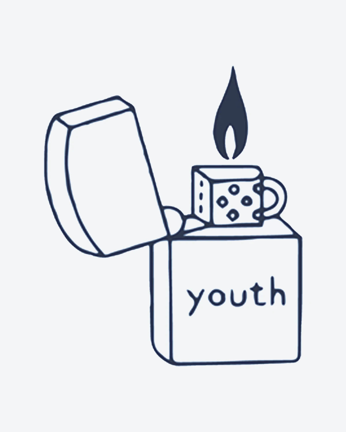 Youth Lighter semi-permanent tattoo design by INKY – Line Art, Flame, Dots, Hand illustration, 0.5 x 0.5 in (1x1 cm), available at inkytatt.com