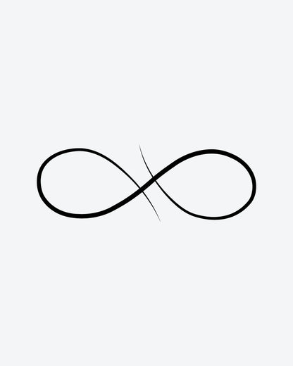 Infinity Flow semi-permanent tattoo design by INKY – Infinity Symbol, Fine Line, Crosses illustration, 0.5 x 0.5 in (1x1 cm), available at inkytatt.com