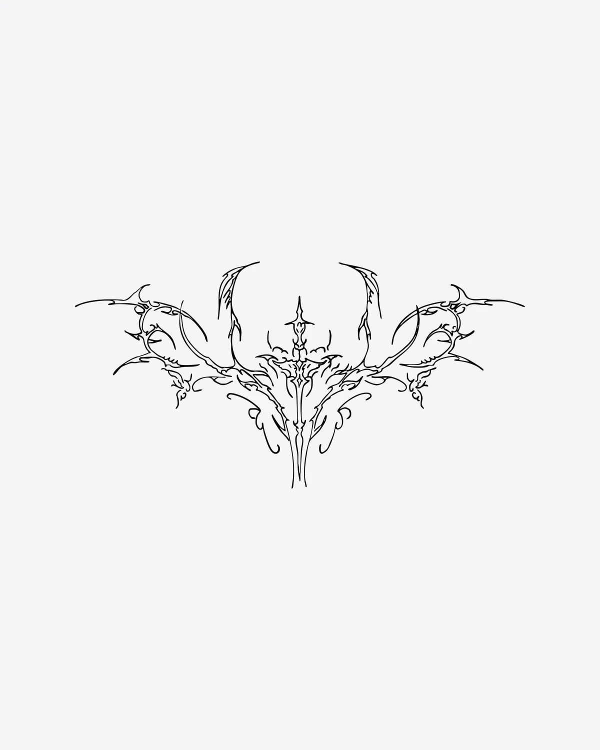 Dark Crest semi-permanent tattoo design by INKY – Fine Line illustration, 4 x 8 in (11x20 cm), available at inkytatt.com