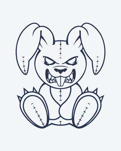 Vicious Bun semi-permanent tattoo design by INKY – Eye, Rabbit, Paw illustration, 2 x 2 in (4x4 cm), available at inkytatt.com