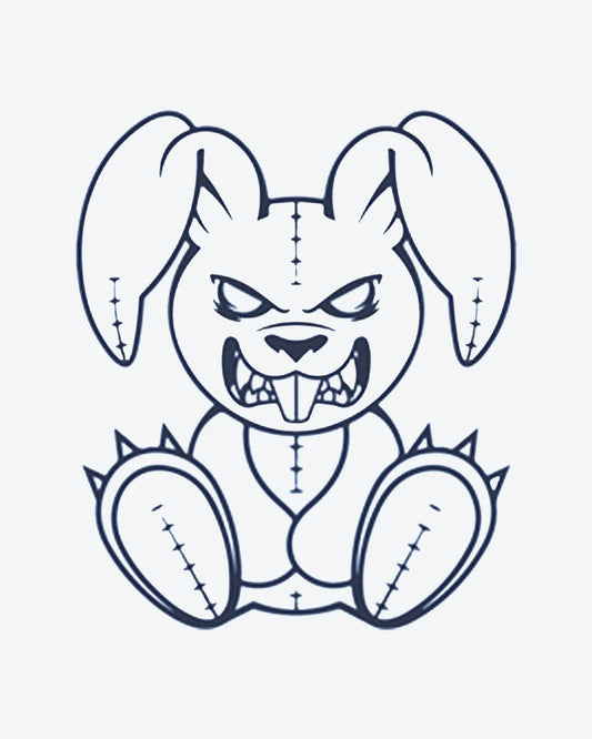 Vicious Bun semi-permanent tattoo design by INKY – Eye, Rabbit, Paw illustration, 2 x 2 in (4x4 cm), available at inkytatt.com