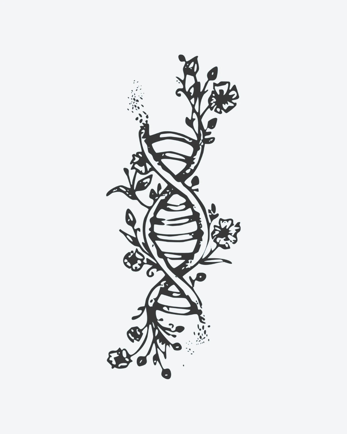 Bio Bloom semi-permanent tattoo design by INKY – Flower, Leaves, Vine, Dotwork, Hand illustration, 2 x 4 in (6x10 cm), available at inkytatt.com