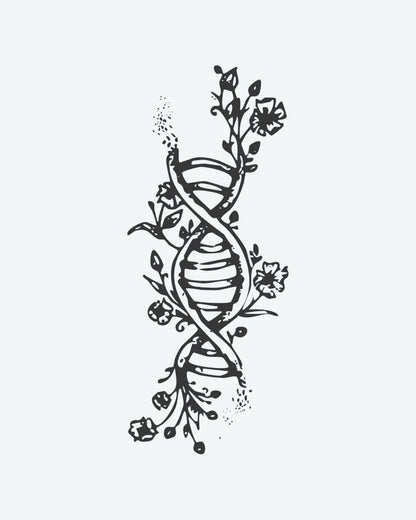 Bio Bloom semi-permanent tattoo design by INKY – Flower, Leaves, Vine, Dotwork, Hand illustration, 2 x 4 in (6x10 cm), available at inkytatt.com