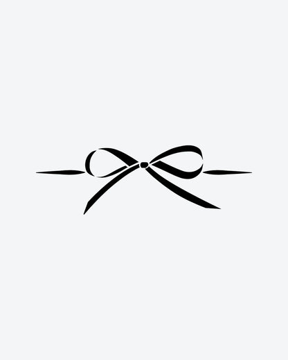 Tied Bow semi-permanent tattoo design by INKY – Ribbon, Bow, Lines illustration, 2 x 2 in (4x4 cm), available at inkytatt.com
