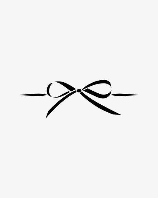 Tied Bow semi-permanent tattoo design by INKY – Ribbon, Bow, Lines illustration, 2 x 2 in (4x4 cm), available at inkytatt.com