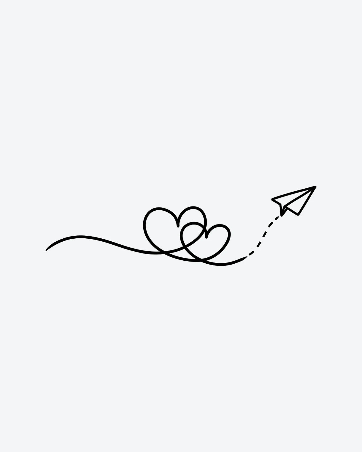 Love Flight semi-permanent tattoo design by INKY – Fine Line, Heart illustration, 2 x 2 in (4x4 cm), available at inkytatt.com
