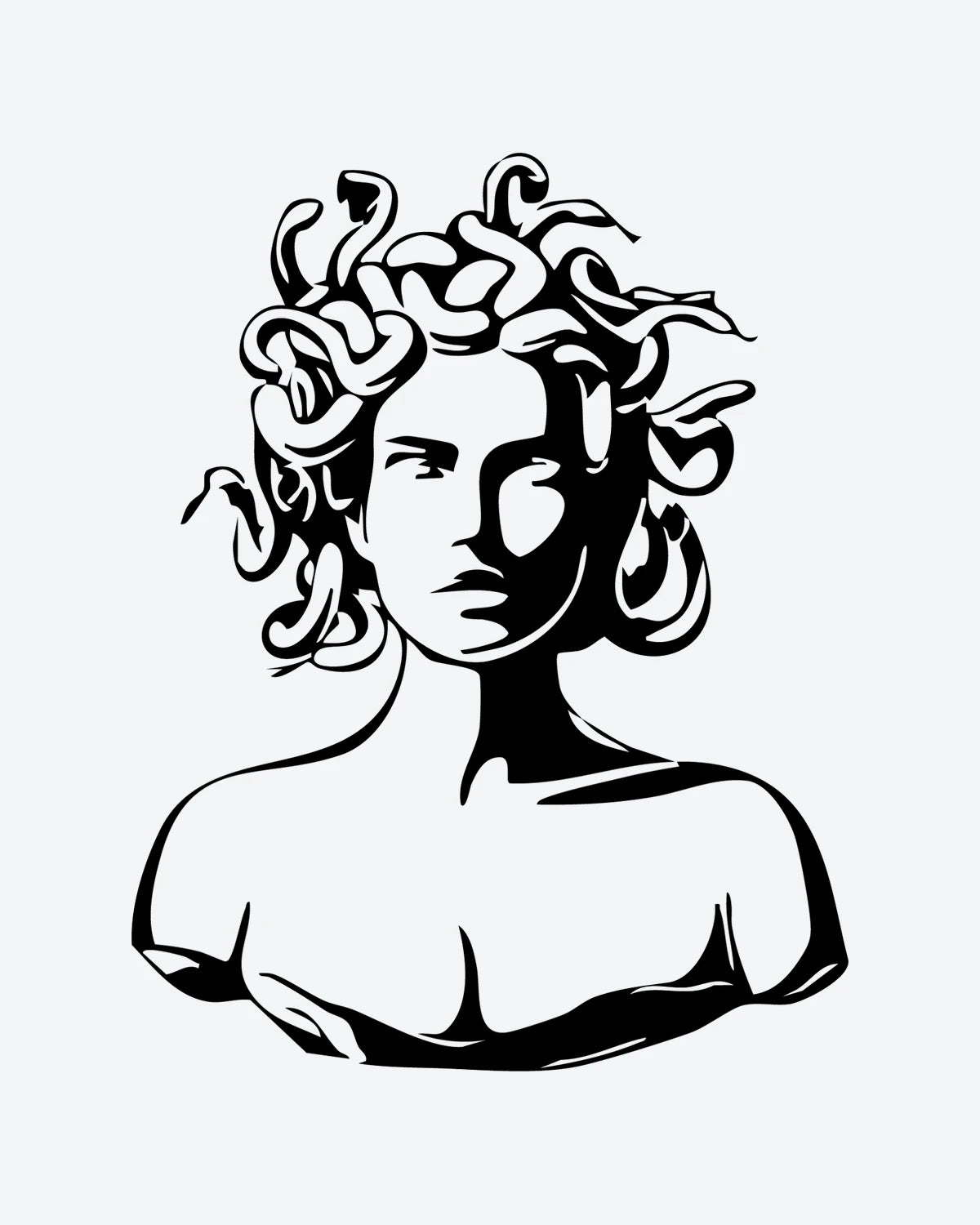 Medusa Art semi-permanent tattoo design by INKY – Snake, Statue illustration, 3 x 3 in (7x7 cm), available at inkytatt.com