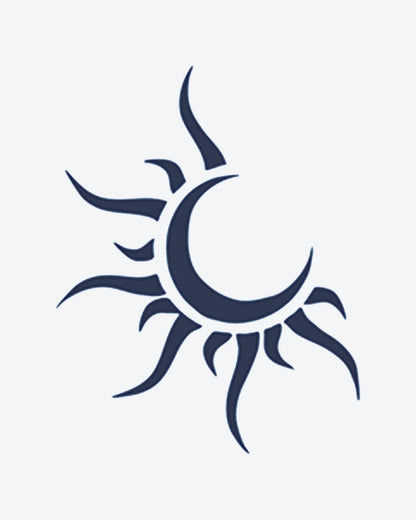 Dark Sol semi-permanent tattoo design by INKY – Crescent Moon, Flame illustration, 0.5 x 0.5 in (1x1 cm), available at inkytatt.com