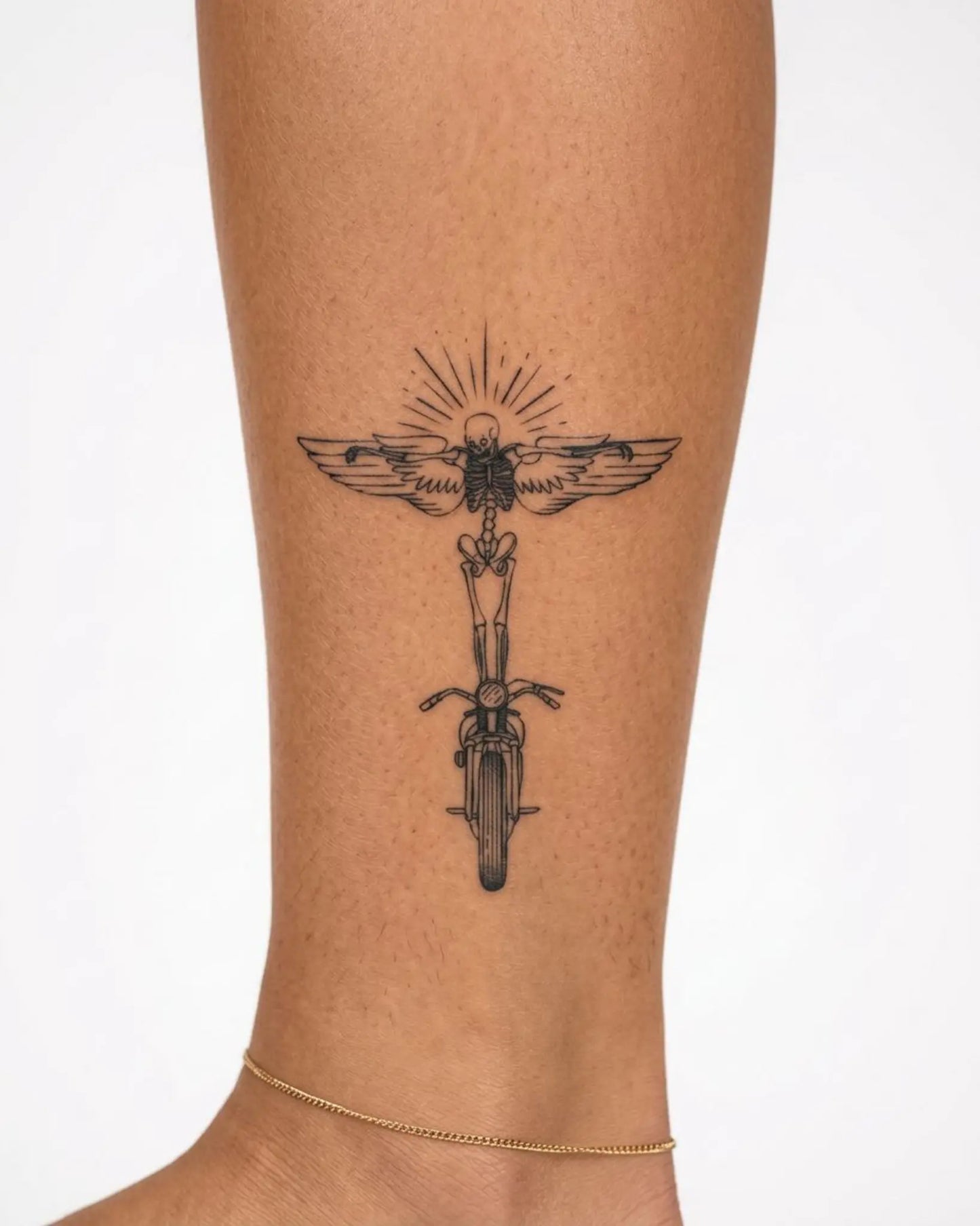 INKY Ghost Rider semi-permanent tattoo applied on a woman – 3 x 4 in (7x10 cm) design, realistic ink look, lasts 10 days