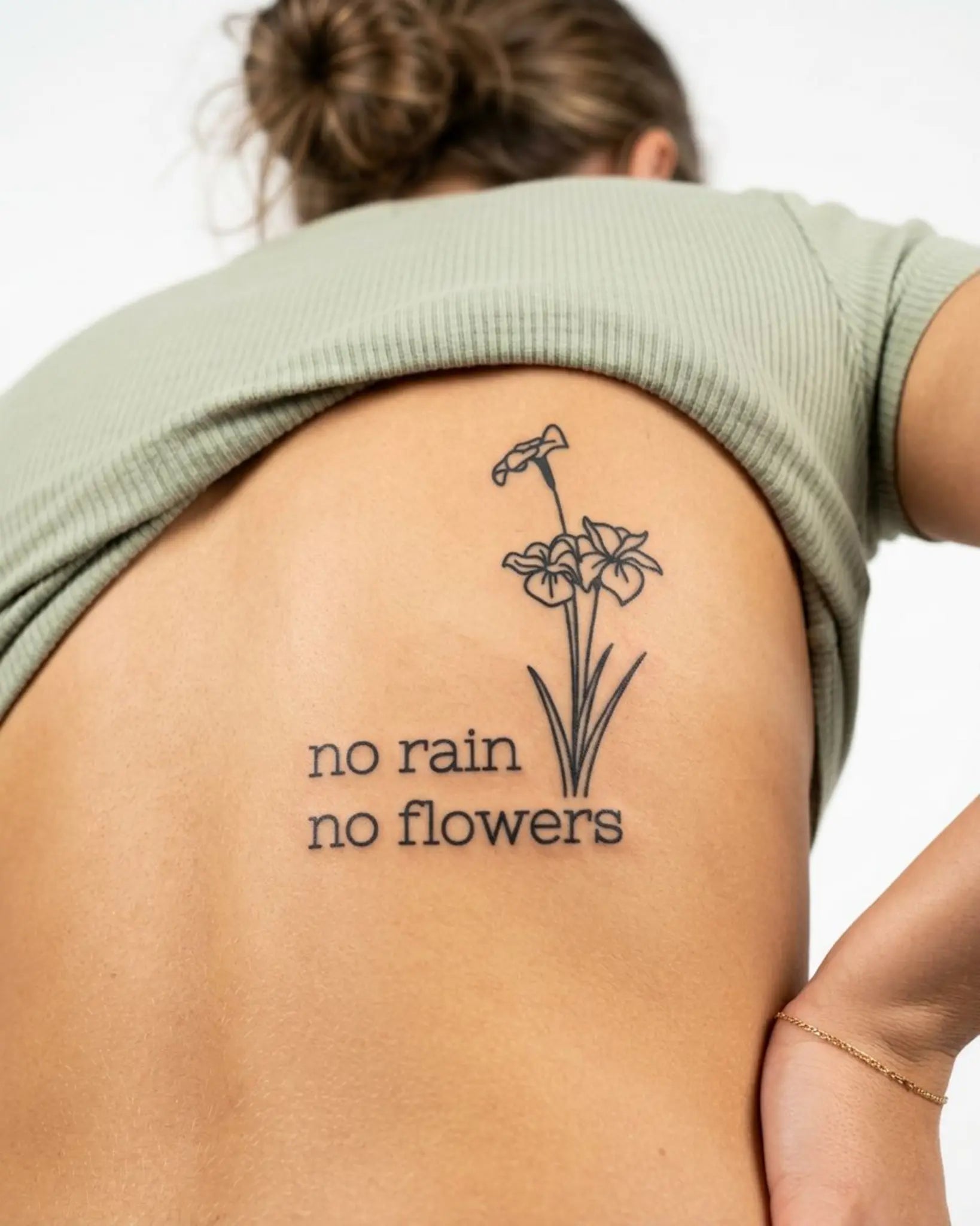 INKY No Rain Flow semi-permanent tattoo applied on a woman – 3 x 3 in (7x7 cm) design, realistic ink look, lasts 10 days