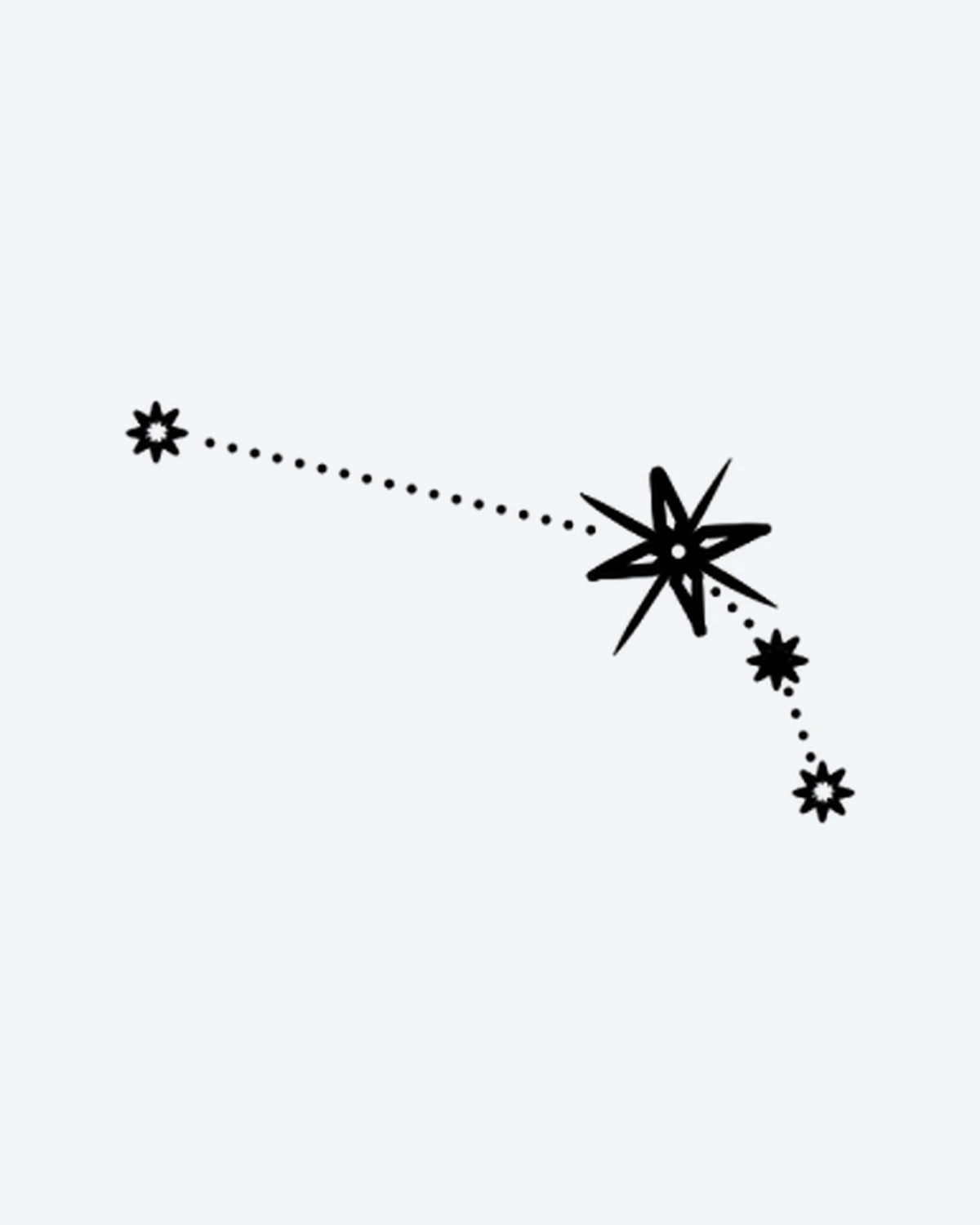 Star Path Aries semi-permanent tattoo design by INKY – Fine Line, Star, Constellation, Lines illustration, 2 x 2 in (4x4 cm), available at inkytatt.com