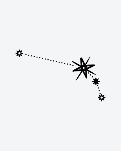Star Path Aries semi-permanent tattoo design by INKY – Fine Line, Star, Constellation, Lines illustration, 2 x 2 in (4x4 cm), available at inkytatt.com