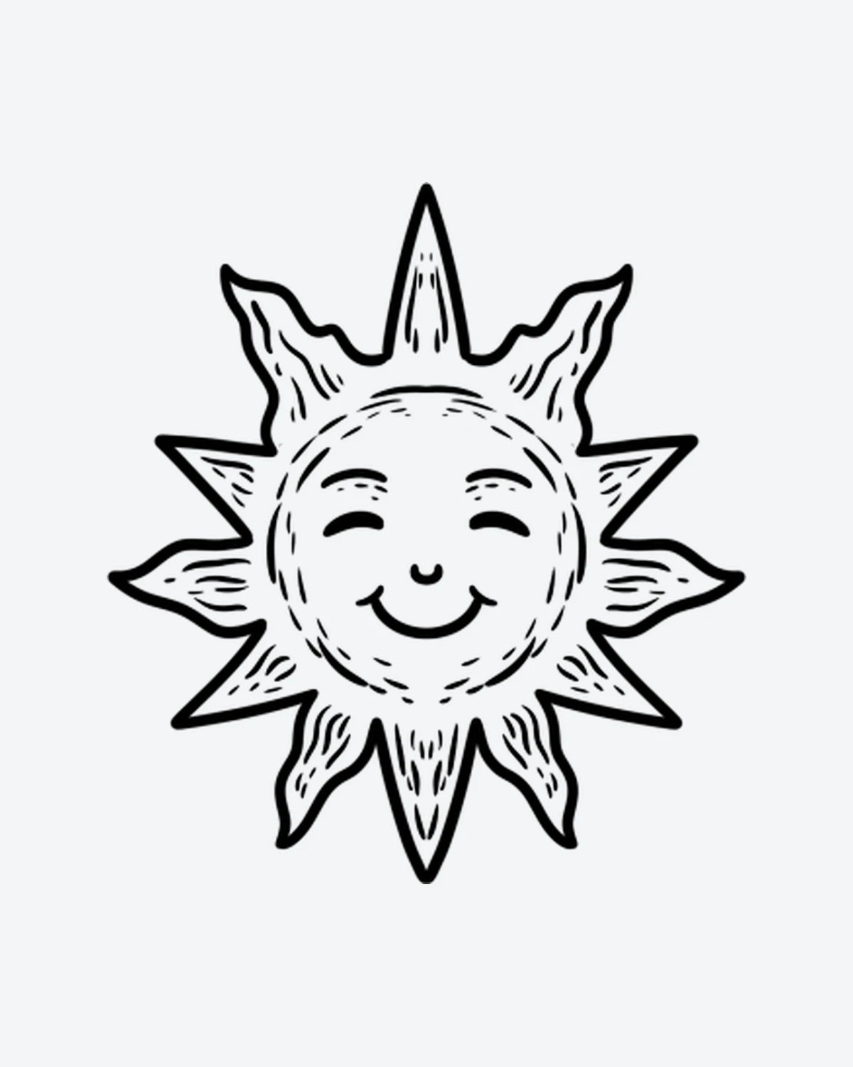 Happy Sun 3 semi-permanent tattoo design by INKY – Sun, Eye, Lines, Face illustration, 2 x 2 in (4x4 cm), available at inkytatt.com