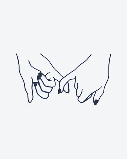 Pinky Promise 2 semi-permanent tattoo design by INKY – Fine Line, Hand illustration, 2 x 2 in (4x4 cm), available at inkytatt.com