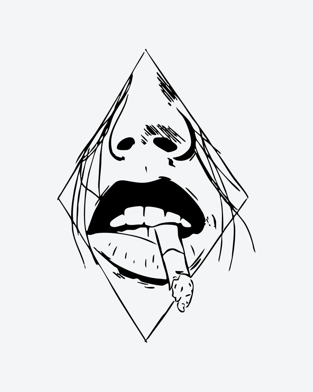 Smokin' Lips semi-permanent tattoo design by INKY – Line Art, Diamond, Face illustration, 3 x 4 in (7x10 cm), available at inkytatt.com